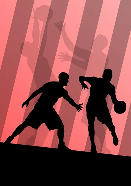 Jugadores de baloncesto activo deporte siluetas vector fondo — Vector de stock