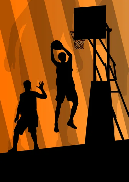 Jugadores de baloncesto activo deporte siluetas vector fondo — Vector de stock