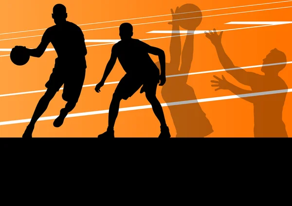 Basketball joueurs sport actif silhouettes arrière-plan vectoriel — Image vectorielle