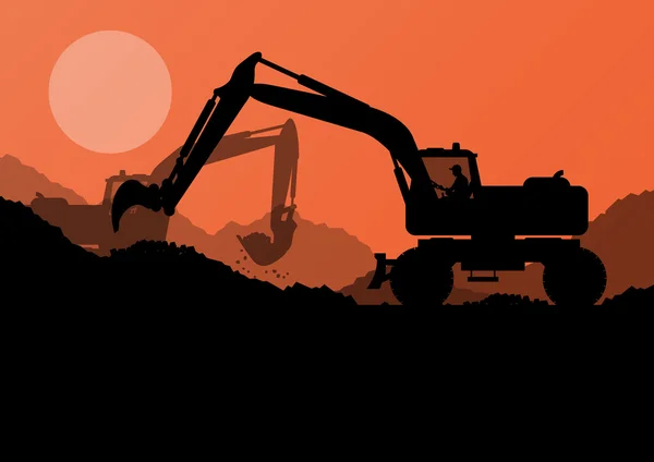 Carregador de escavadeira no local de construção com vetor de balde levantado — Vetor de Stock
