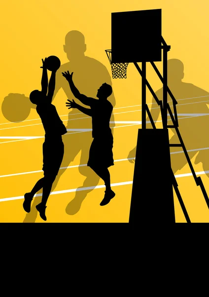 バスケット ボール選手の活動的なスポーツのシルエット ベクトルの背景 — ストックベクタ