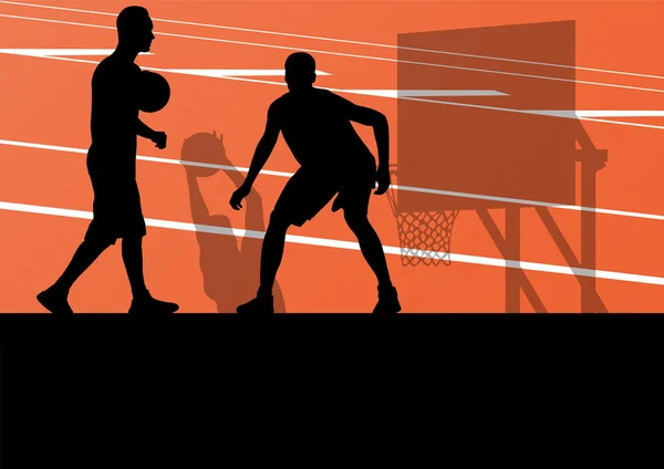 Basketball joueurs sport actif silhouettes arrière-plan vectoriel — Image vectorielle