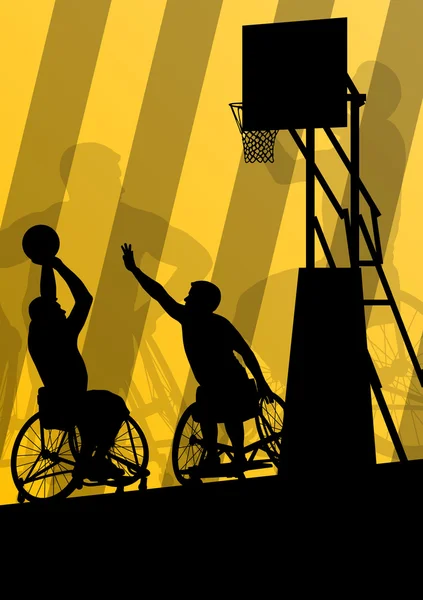 Aktivní zakázán muži basketbalisté na vozíku, podrobné — Stockový vektor