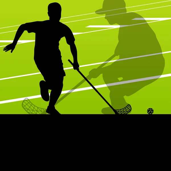 Floor ball players active sports silhouettes background illustra — Stock Vector