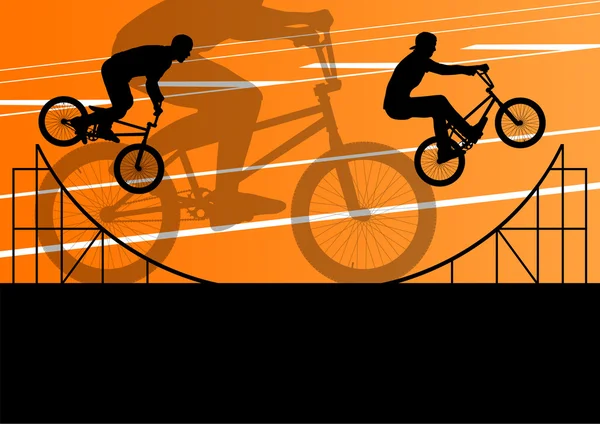 Aşırı bisikletçi aktif spor siluetleri vektör arka plan — Stok Vektör