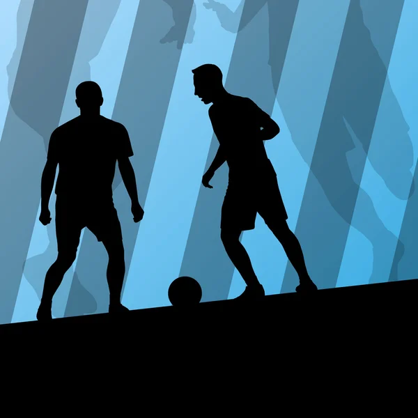 Calcio giocatori di calcio silhouette sportive attive vettore backgrou — Vettoriale Stock