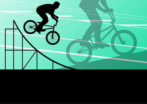 Silhouettes sport actif cycliste extrême fond vectoriel — Image vectorielle