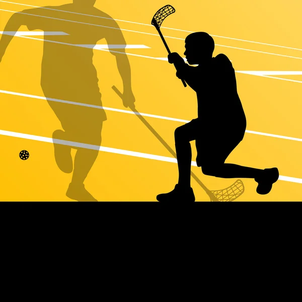 Floor ball players active sports silhouettes background illustra — Stock Vector