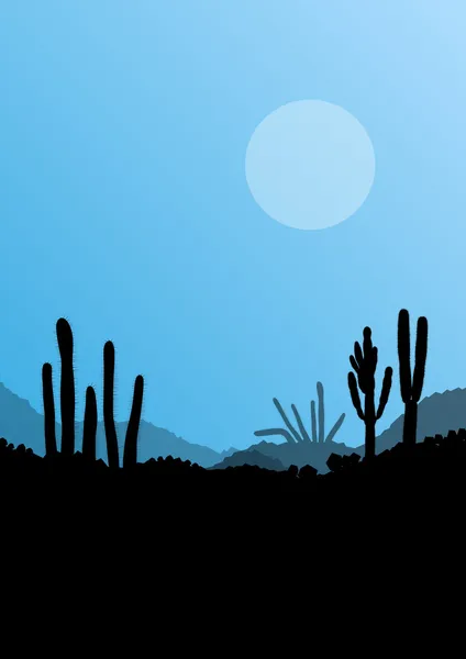 Cactus del desierto plantas naturaleza salvaje paisaje ilustración backgrou — Vector de stock