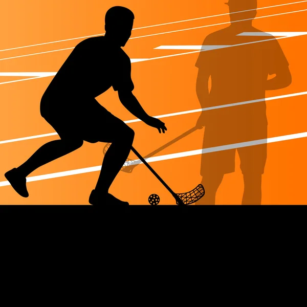 Floor ball players active sports silhouettes background illustra — Stock Vector