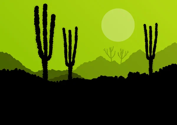 Woestijn cactus planten wilde natuur landschap illustratie CHTERGRO — Stockvector