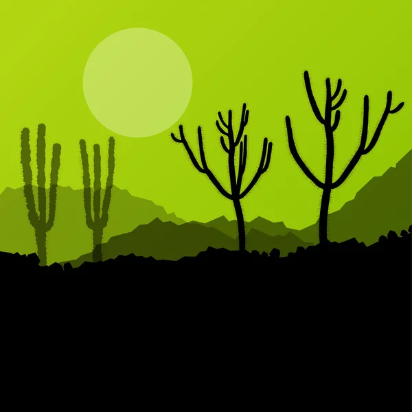 Woestijn cactus planten wilde natuur landschap illustratie CHTERGRO — Stockvector