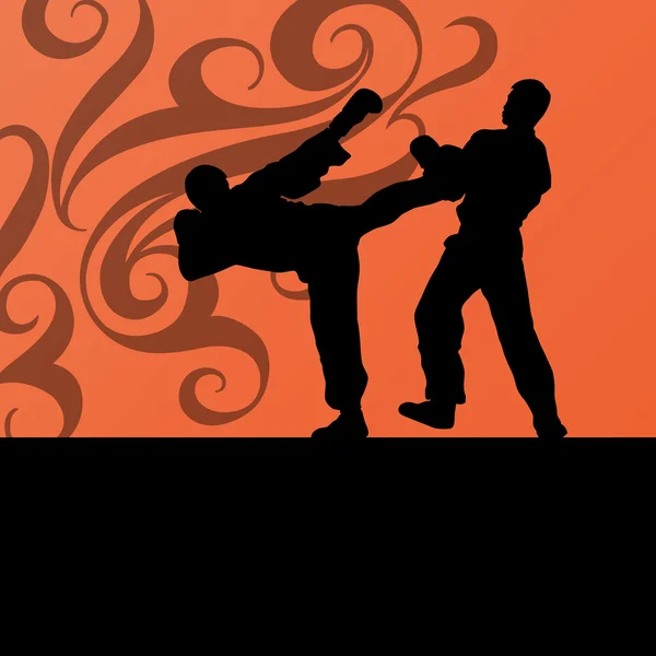 Activo tae kwon artes marciales cazas de combate luchando y kic — Archivo Imágenes Vectoriales