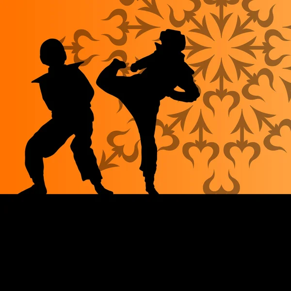 Activo tae kwon artes marciales cazas de combate luchando y kic — Archivo Imágenes Vectoriales