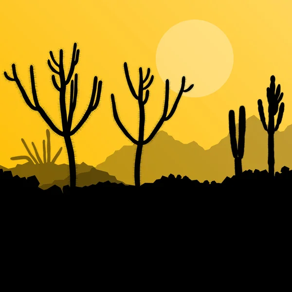 Cactus del desierto plantas naturaleza salvaje paisaje ilustración backgrou — Vector de stock