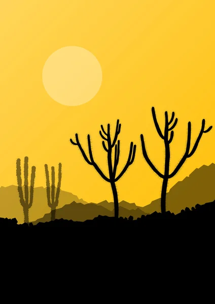 Deserto cactus piante selvaggio natura paesaggio illustrazione backgrou — Vettoriale Stock