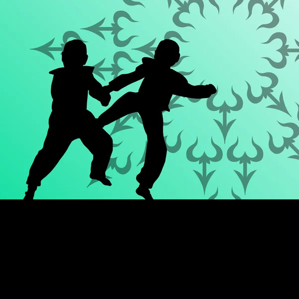 Aktivní tae kwon bojových umění bojovníků proti boj a kic — Stockový vektor