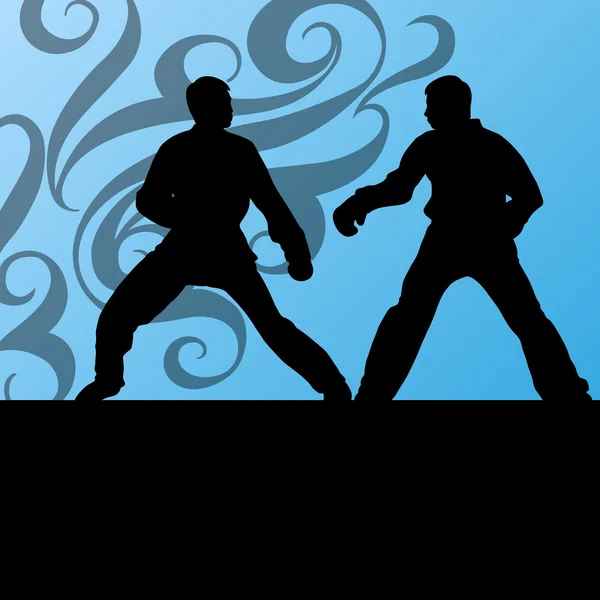 Ativo tae kwon do artes marciais lutadores de combate de luta e kic —  Vetores de Stock