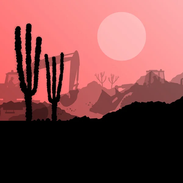 Desert cactus plants wild nature landscape illustration backgrou — Stock Vector