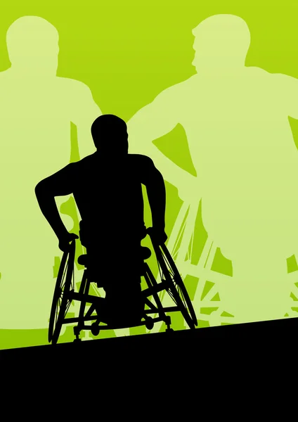Actieve gehandicapte mannen in een rolstoel gedetailleerde sport concept silho — Stockvector