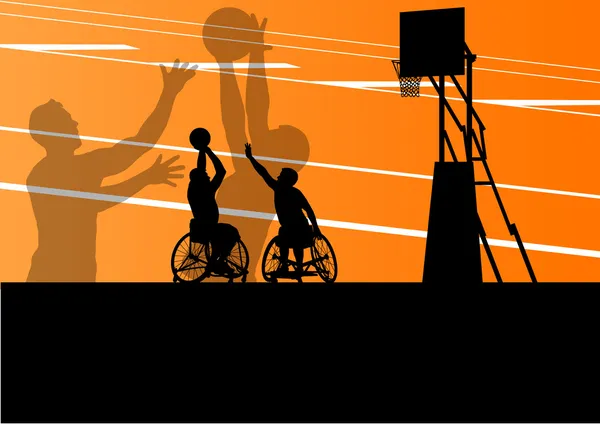 Jogadores de basquete homens deficientes ativos em uma cadeira de rodas detalhado —  Vetores de Stock