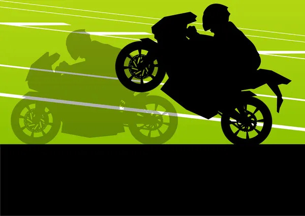 Sport Motorrad-Fahrer und Motorräder Silhouetten Illustration — Stockvektor