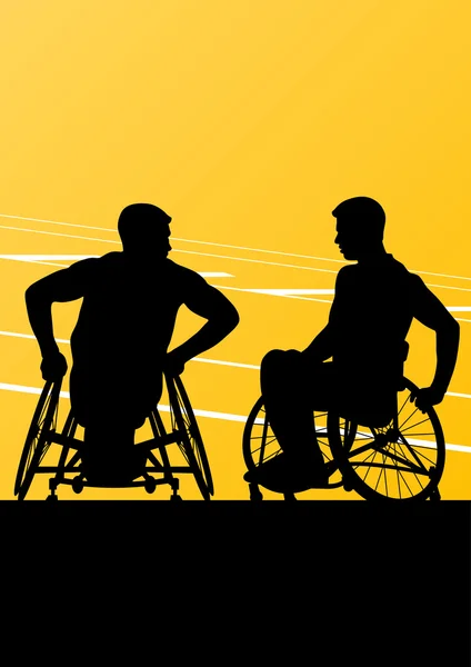 Hommes handicapés actifs dans un fauteuil roulant détaillé concept sportif silho — Image vectorielle