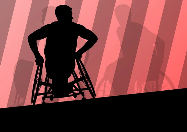 Aktive behinderte Männer im Rollstuhl detailliertes Sportkonzept silho — Stockvektor