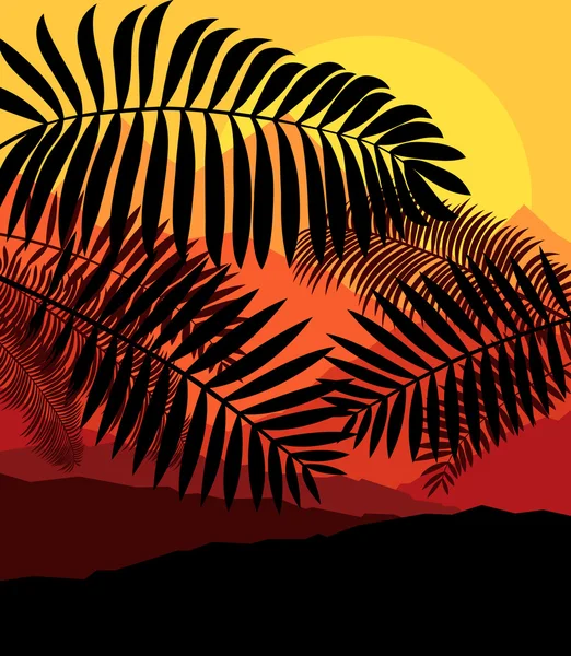 Fondo de vector misterioso al atardecer tropical Palms — Stok Vektör