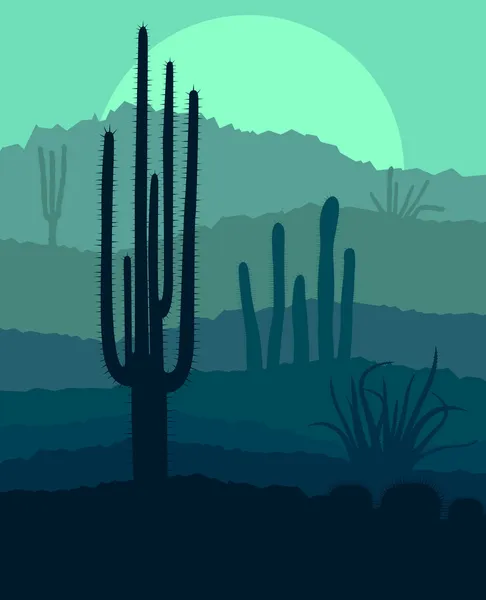 砂漠のサボテンの植物野生の自然の風景イラストれたら — ストックベクタ