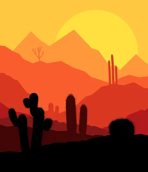 Desert cactus plants wild nature landscape illustration backgrou — Stock Vector