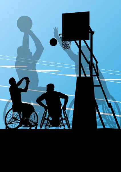 Joueurs de basket-ball hommes handicapés actifs dans un fauteuil roulant détaillé — Image vectorielle