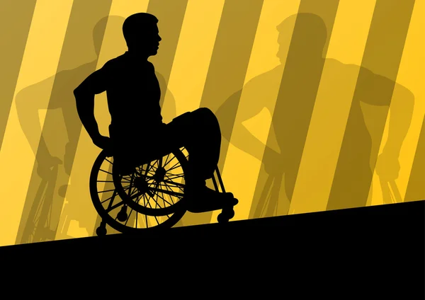 Actieve gehandicapte mannen in een rolstoel gedetailleerde sport concept silho — Stockvector