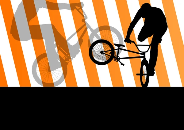 極端なサイクリストのアクティブなスポーツのシルエット ベクター背景 — ストックベクタ
