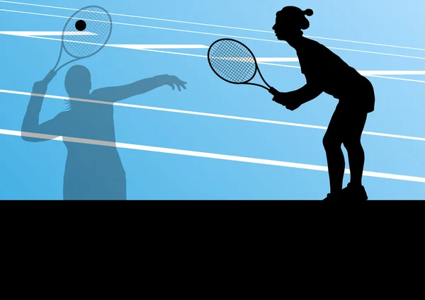 Tennisspieler aktive Sport Silhouetten Vektor Hintergrund — Stockvektor