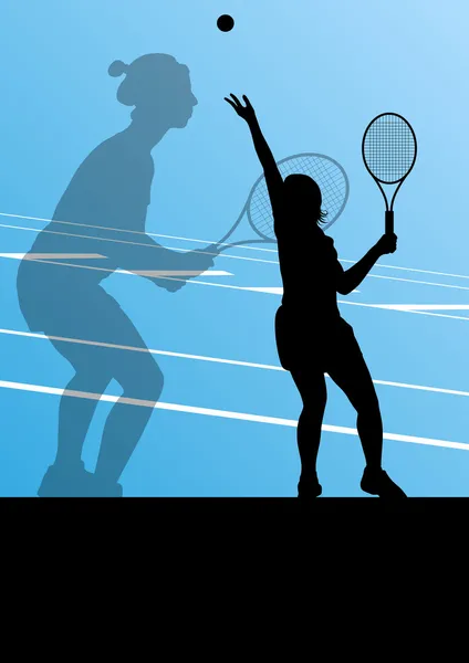 Giocatori di tennis silhouette sportive attive sfondo vettore — Vettoriale Stock