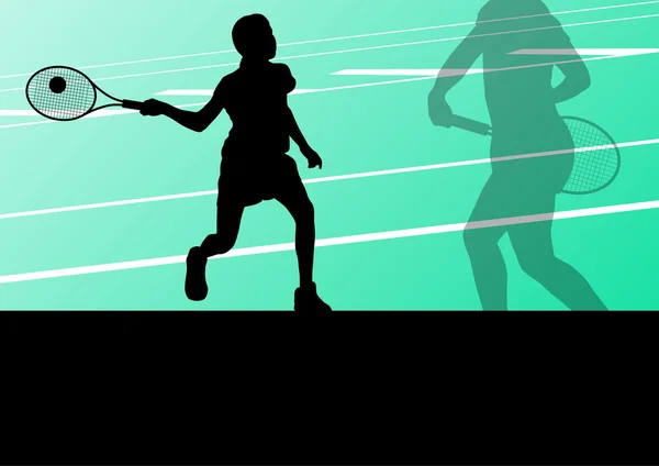 Joueurs de tennis silhouettes sportives actives arrière-plan vectoriel — Image vectorielle