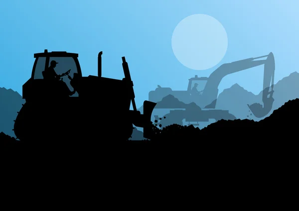Bulldozer et chargeuse-pelleteuse sur chantier industriel v — Image vectorielle