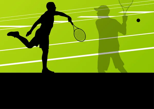 Jogadores de tênis ativo esporte silhuetas vetor fundo — Vetor de Stock