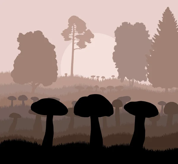 Paddestoelen landschap voor bos herfst vector achtergrond — Stockvector