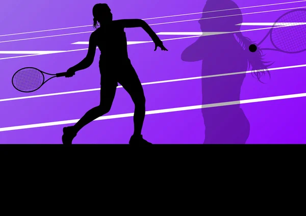 Tennis spelare aktiv sport silhuetter vector bakgrund — Stock vektor