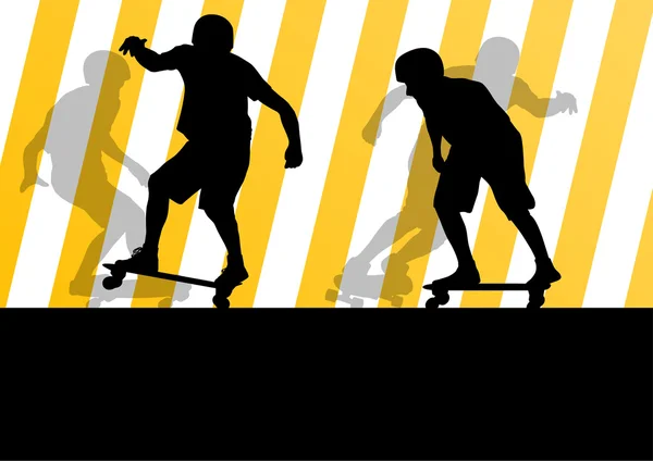 Skateboarders activos silueta concepto deportivo detallado illustrat — Vector de stock