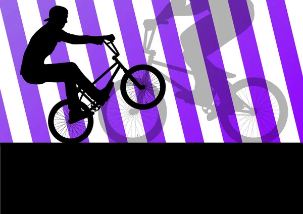 Extreme cyclist active sport silhouettes vector background — Stock Vector