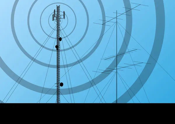 Torre de radio de telecomunicaciones o conc estación base de teléfono móvil — Archivo Imágenes Vectoriales