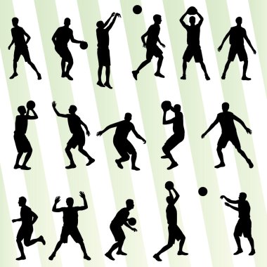 erkek basketbol vektör arka plan siluet set