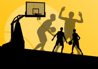 basketbol oyuncuları genç aktif spor siluetleri vektör backgro