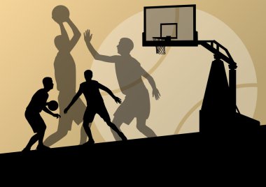 basketbol oyuncuları genç aktif spor siluetleri vektör backgro