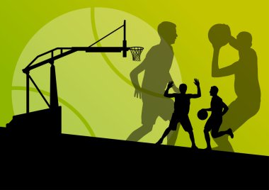 basketbol oyuncuları genç aktif spor siluetleri vektör backgro