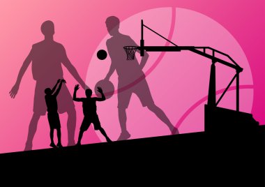 basketbol oyuncuları genç aktif spor siluetleri vektör backgro