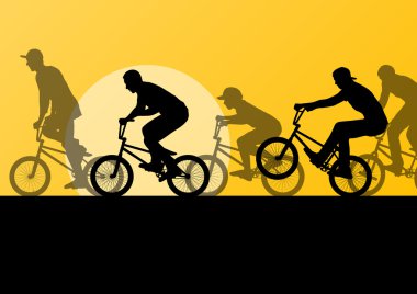 aşırı bisikletçi genç aktif spor siluetleri vektör arka plan